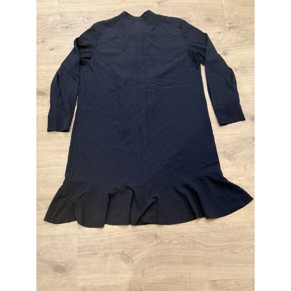Tory Burch Jane Ruffled Crepe de Chine Shirt Dress Navy Women’s 16 Luxury Office - Picture 8 of 8